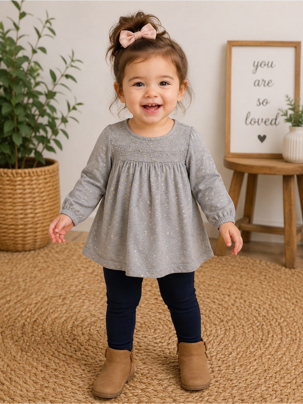 OshKosh B'gosh Gray Star-Print Long Sleeve Peplum Top